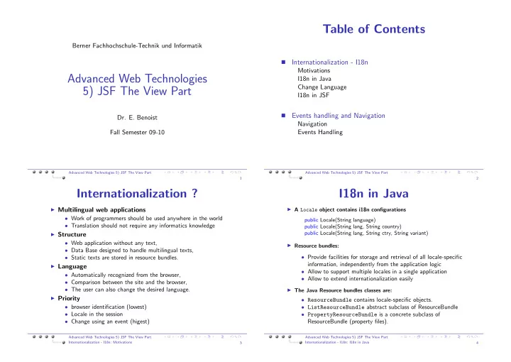 table of contents