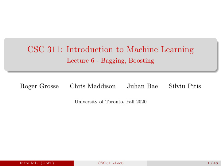 csc 311 introduction to machine learning