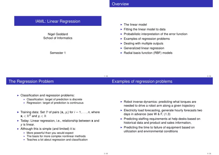 overview iaml linear regression
