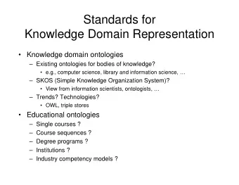 Standards for  Knowledge Domain Representation   Knowledge domain ontologies   Existing
