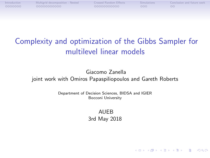 complexity and optimization of the gibbs sampler for