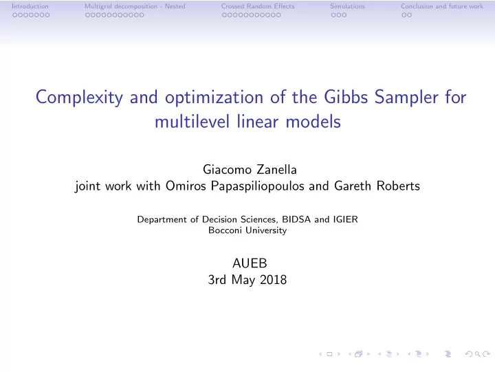 complexity and optimization of the gibbs sampler for