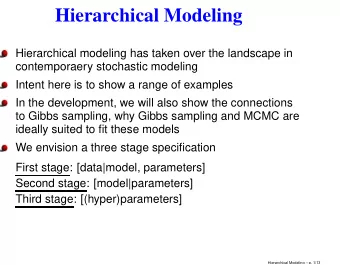 Hierarchical Modeling  Hierarchical modeling has taken over the landscape in  contemporaery