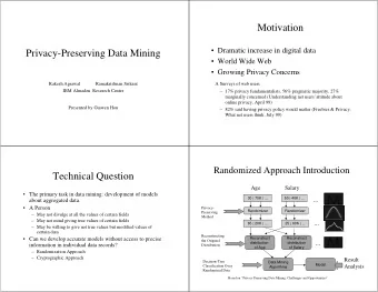 Motivation   Dramatic increase in digital data  Privacy-Preserving Data Mining   World Wide