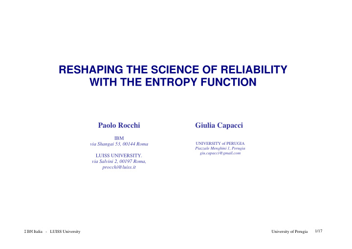 reshaping the science of reliability with the entropy