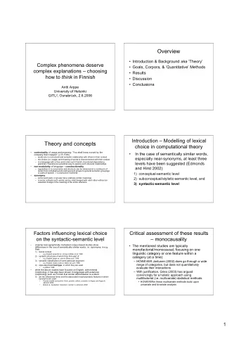 Overview  Introduction &amp; Background aka Theory  Complex phenomena deserve   Goals,