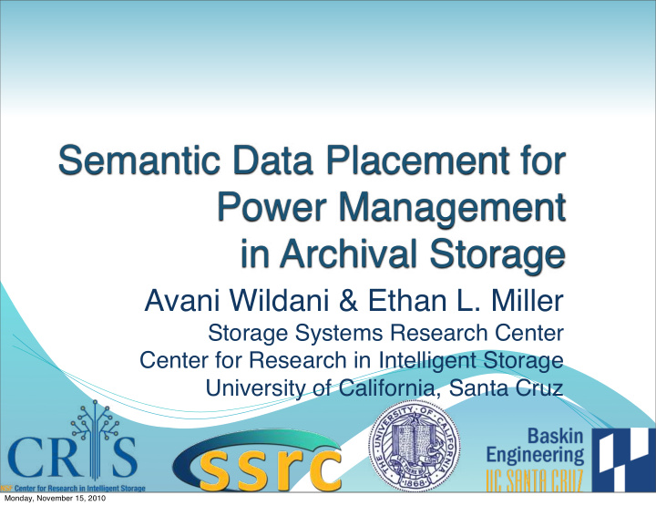 semantic data placement for power management in archival