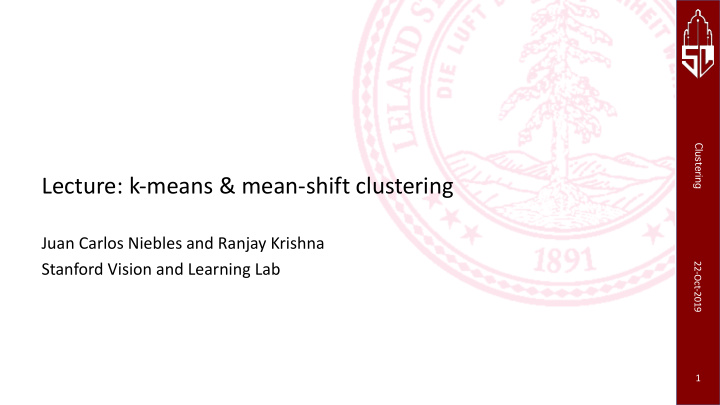 lecture k means mean shift clustering