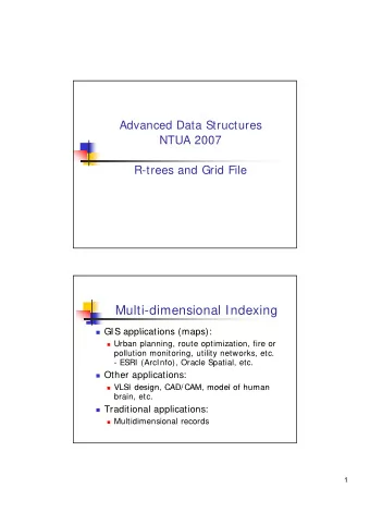 Multi-dimensional Indexing  GIS applications (maps):  GIS applications (maps):  Urban