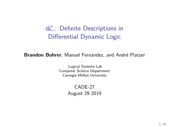 d l definite descriptions in differential dynamic logic