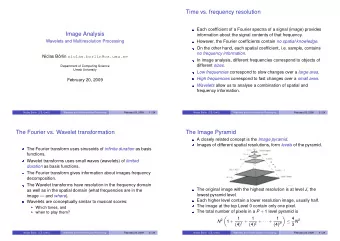 Time vs. frequency resolution  Each coefficient of a Fourier spectra of a signal (image) provides