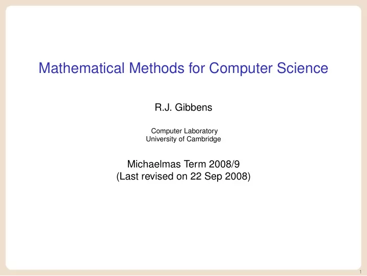 mathematical methods for computer science