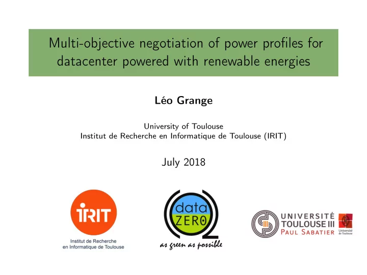 multi objective negotiation of power profiles for