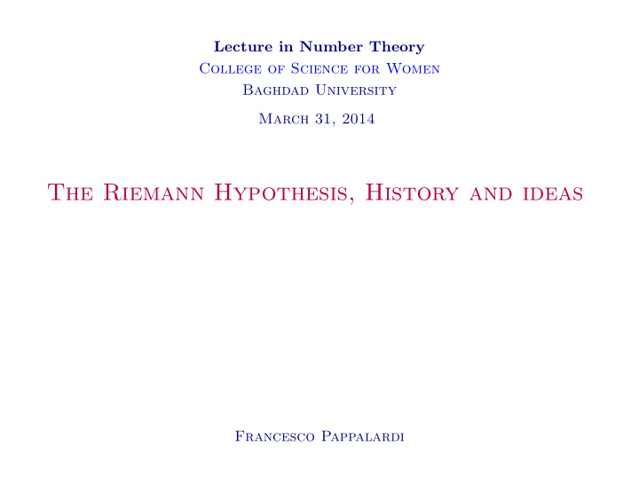 the riemann hypothesis history and ideas
