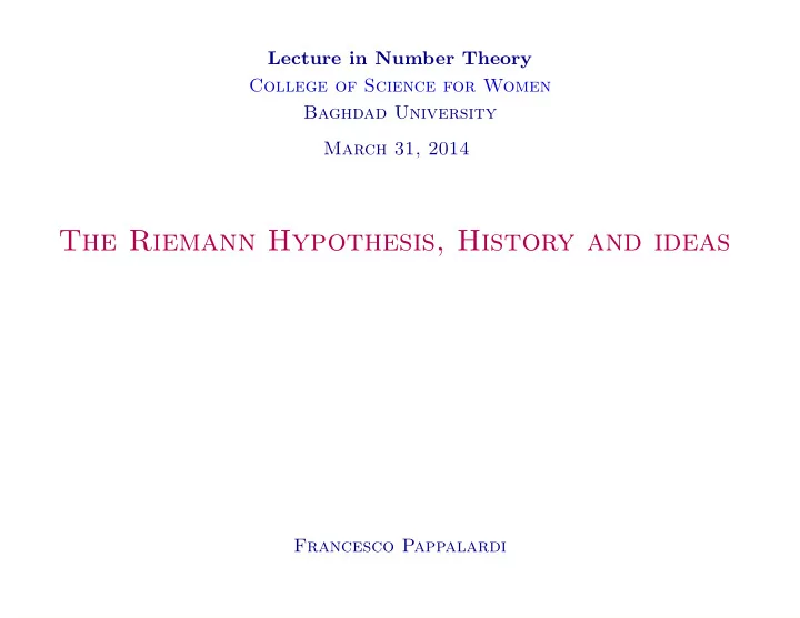the riemann hypothesis history and ideas