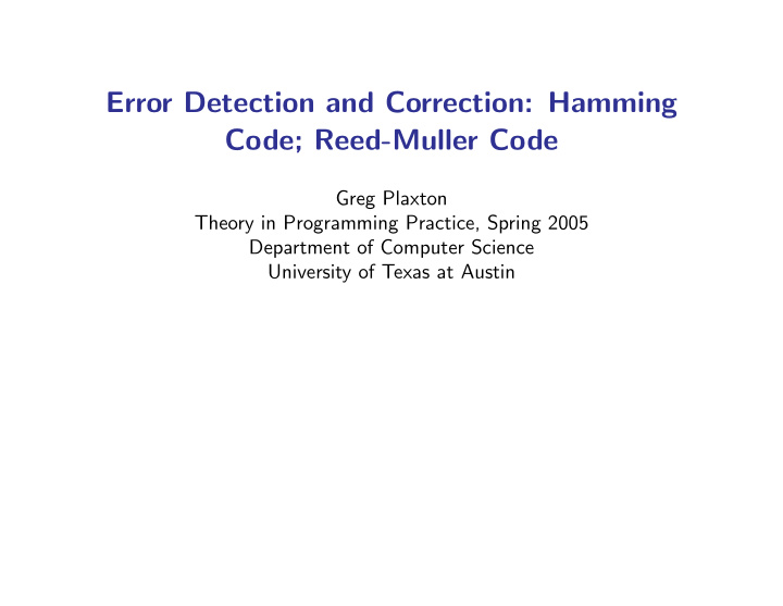 error detection and correction hamming code reed muller
