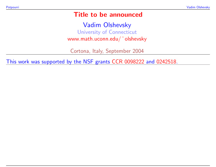 title to be announced vadim olshevsky