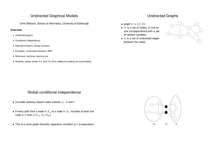 undirected graphical models undirected graphs