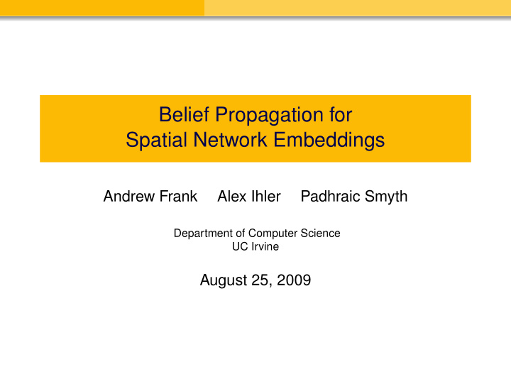 belief propagation for spatial network embeddings