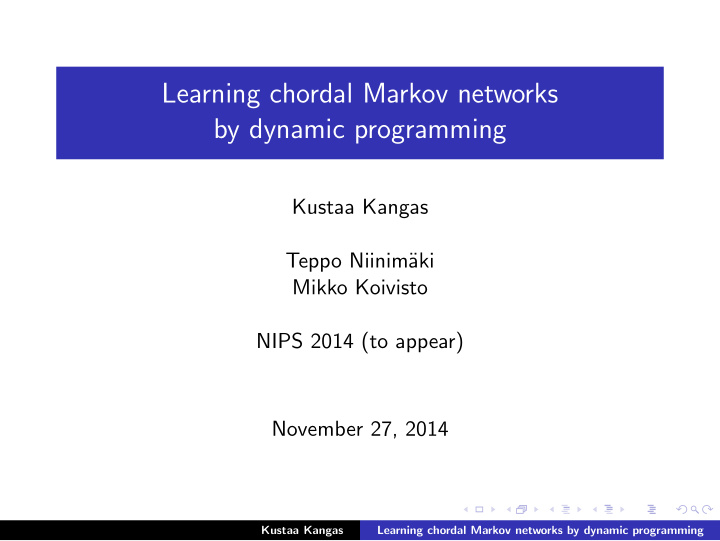 learning chordal markov networks by dynamic programming