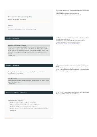 Overview of Sofware Architecture  Sofware Architecture VO (706.706)  Roman Kern  2020-10-04