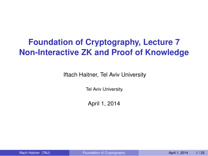 foundation of cryptography lecture 7 non interactive zk