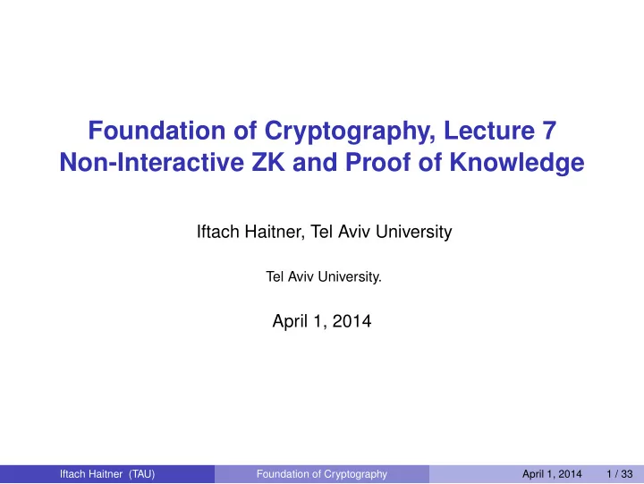 foundation of cryptography lecture 7 non interactive zk