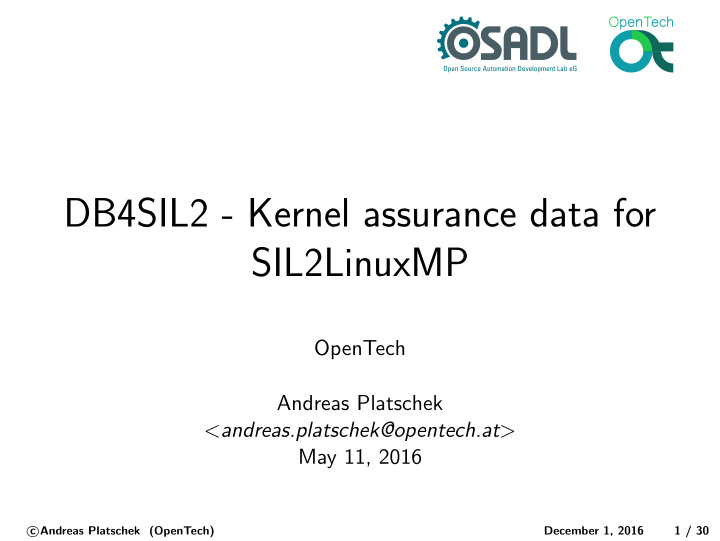 db4sil2 kernel assurance data for sil2linuxmp