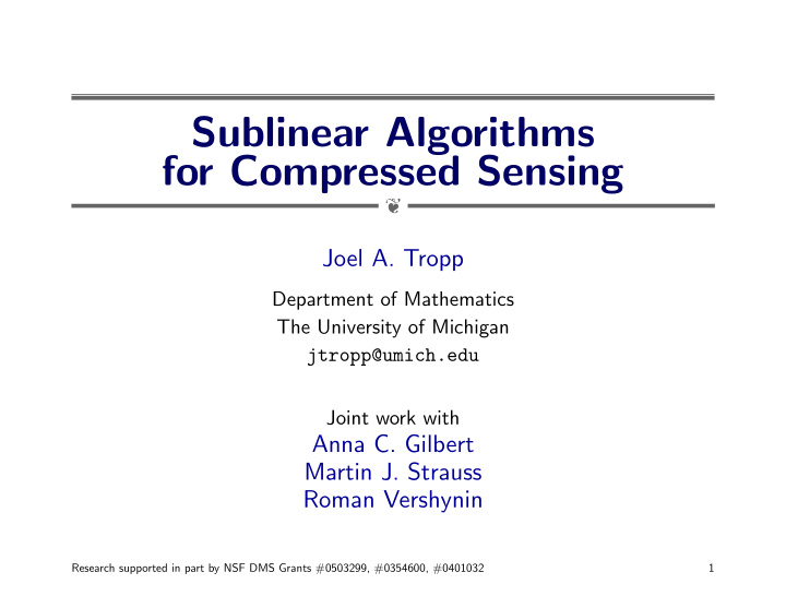 sublinear algorithms for compressed sensing