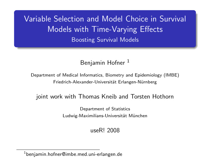 variable selection and model choice in survival models