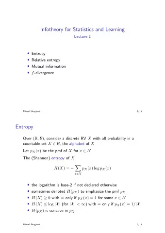 Infotheory for Statistics and Learning  Lecture 1  Entropy  Relative entropy  Mutual