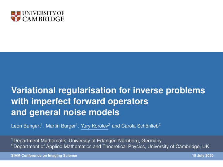 variational regularisation for inverse problems with