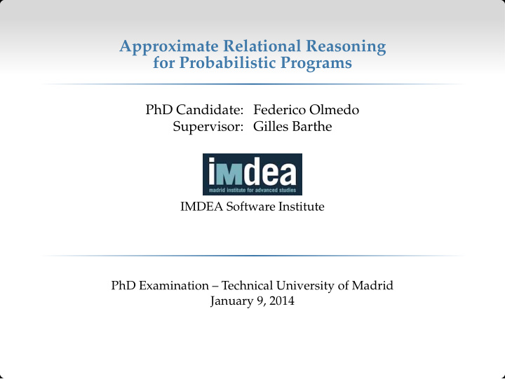 approximate relational reasoning for probabilistic