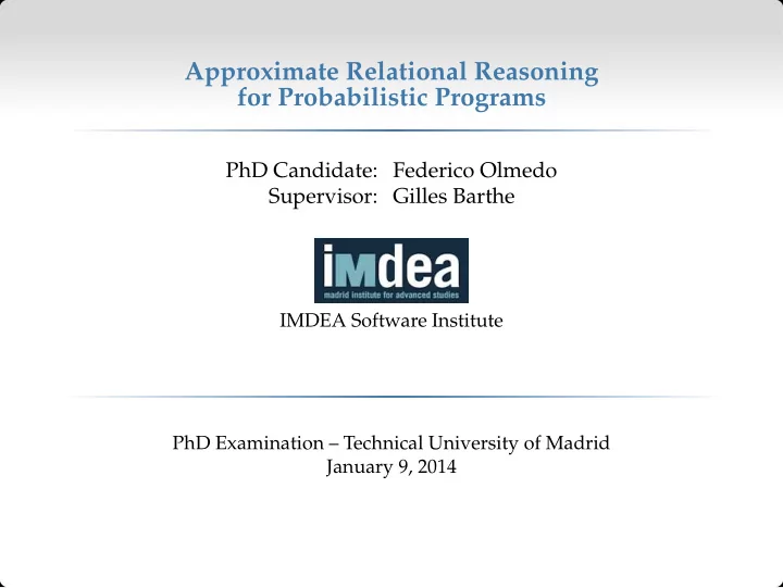 approximate relational reasoning for probabilistic