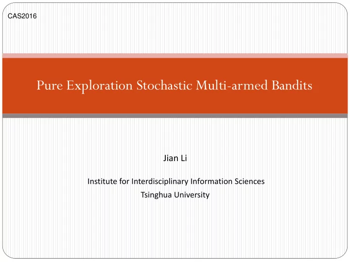 pure exploration stochastic multi armed bandits
