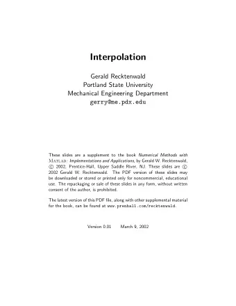 Interpolation  Gerald Recktenwald  Portland State University  Mechanical Engineering Department