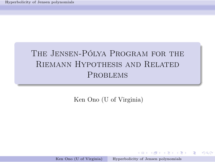 the jensen p lya program for the riemann hypothesis and