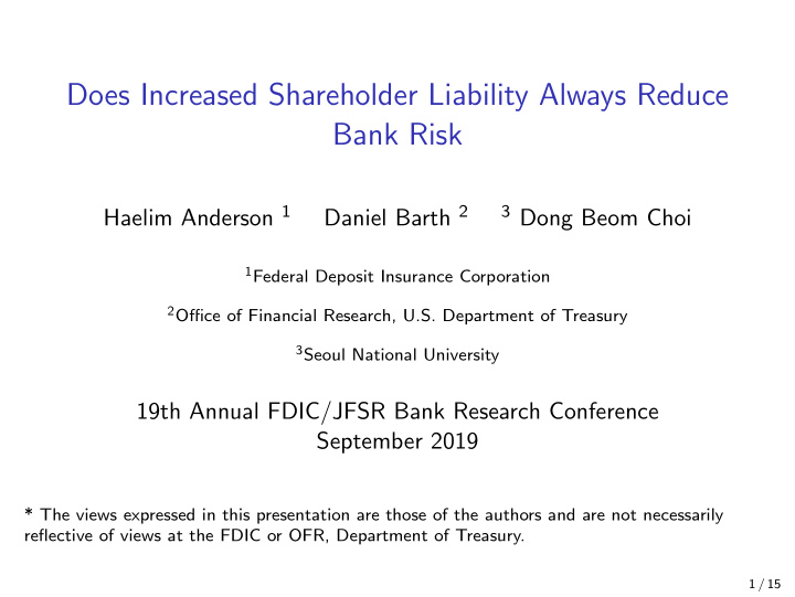does increased shareholder liability always reduce bank