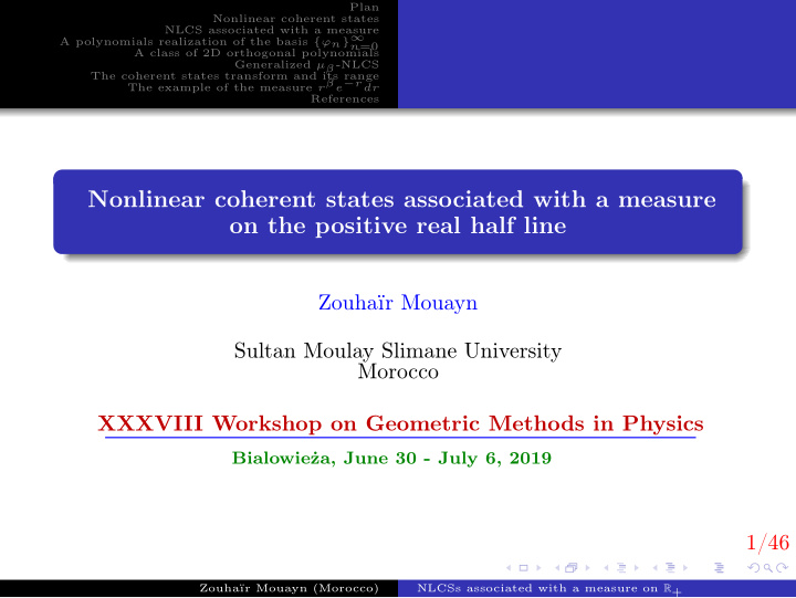 nonlinear coherent states associated with a measure on