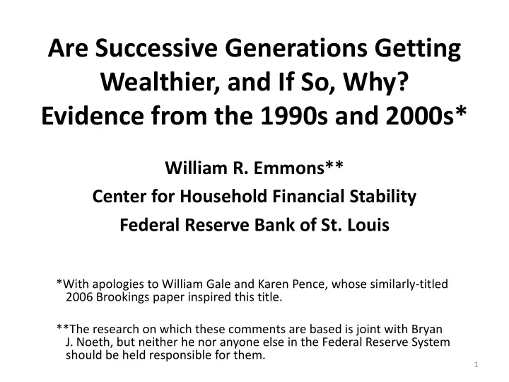 are successive generations getting wealthier and if so