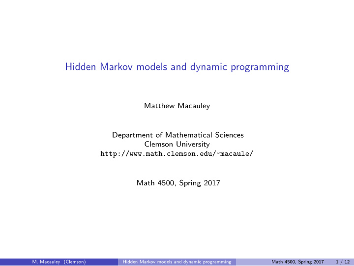 hidden markov models and dynamic programming