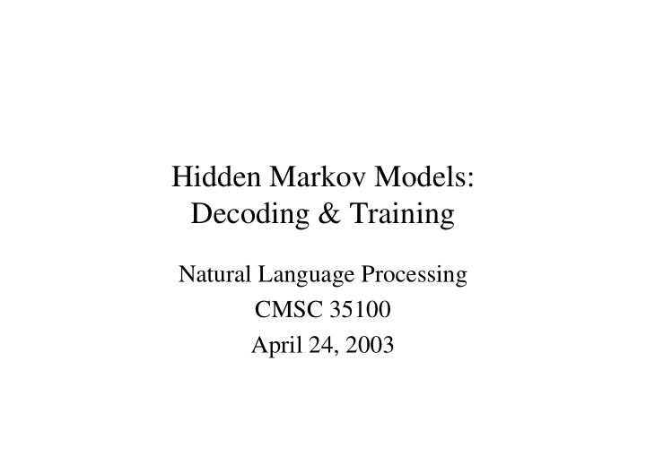 hidden markov models decoding training