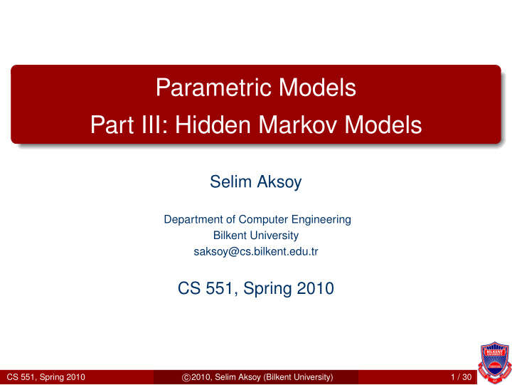 parametric models part iii hidden markov models