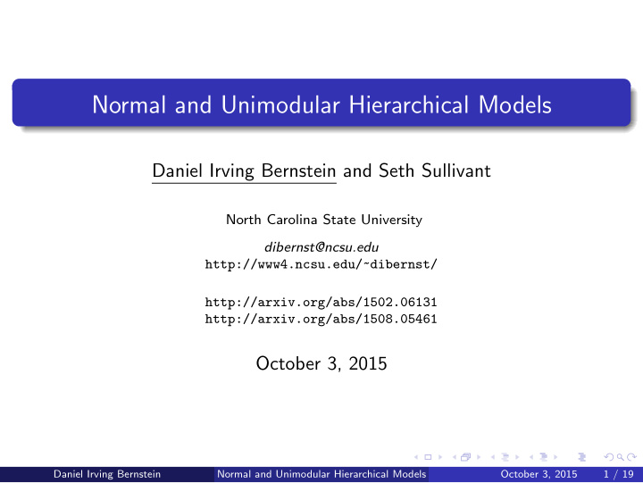 normal and unimodular hierarchical models