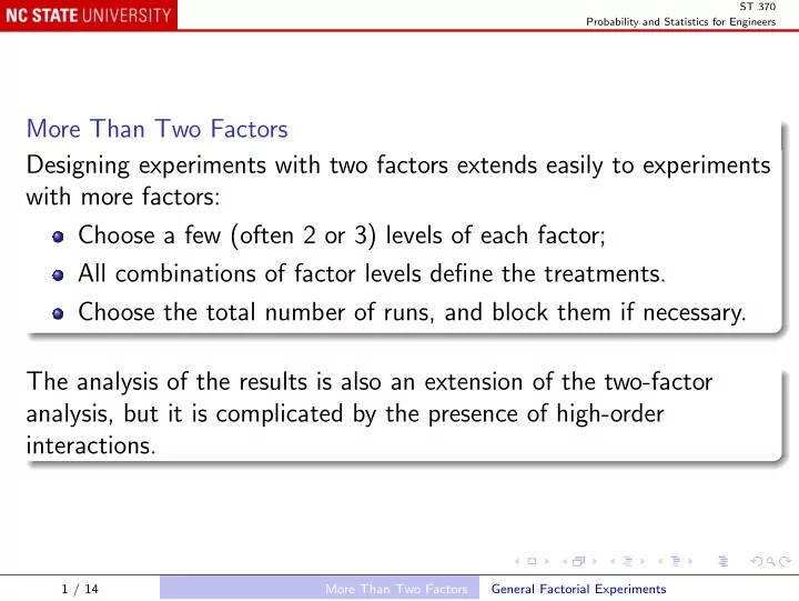 more than two factors designing experiments with two