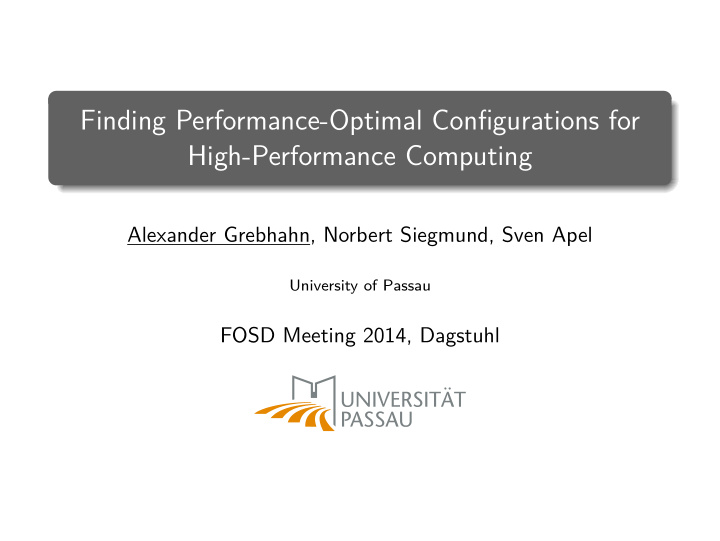 finding performance optimal configurations for high