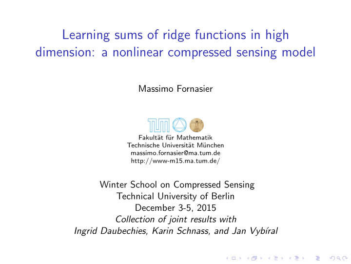 learning sums of ridge functions in high dimension a