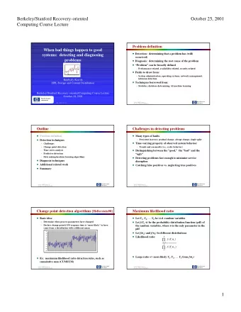 Berkeley/Stanford Recovery-oriented  October 25, 2001  Computing Course Lecture  Problem definition