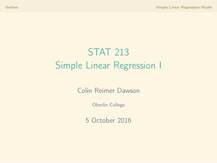 stat 213 simple linear regression i