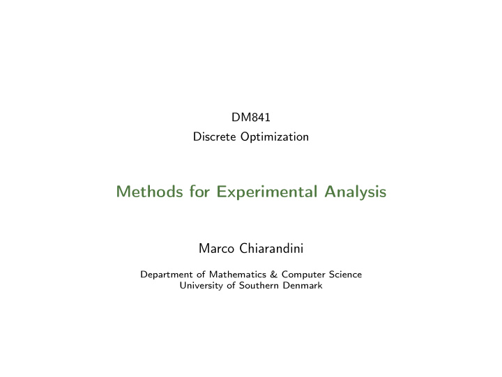 methods for experimental analysis